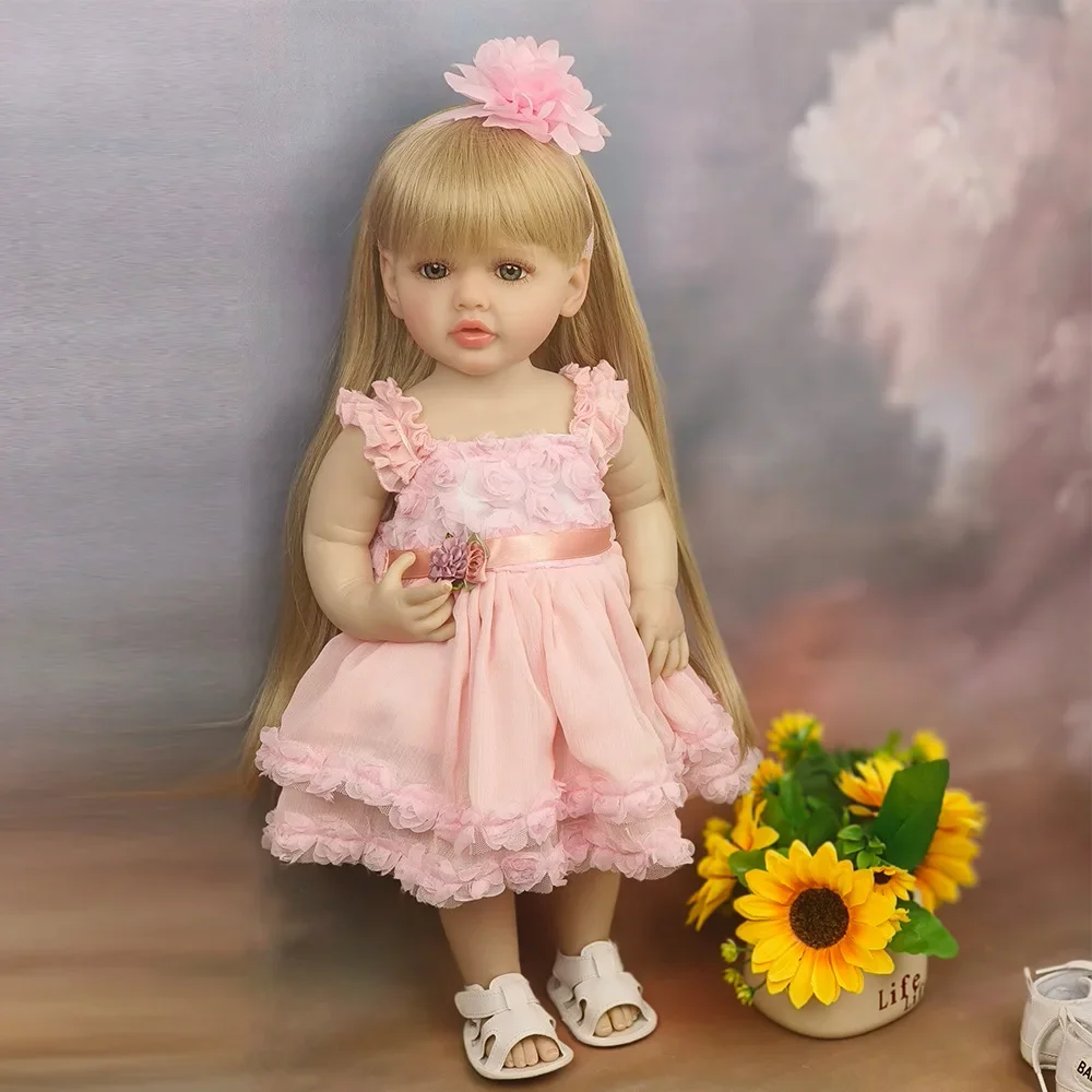 

Reborn Baby Doll Straight Legs Reborn Doll Full Glue 55cm Washable Long Hair Girl Toy
