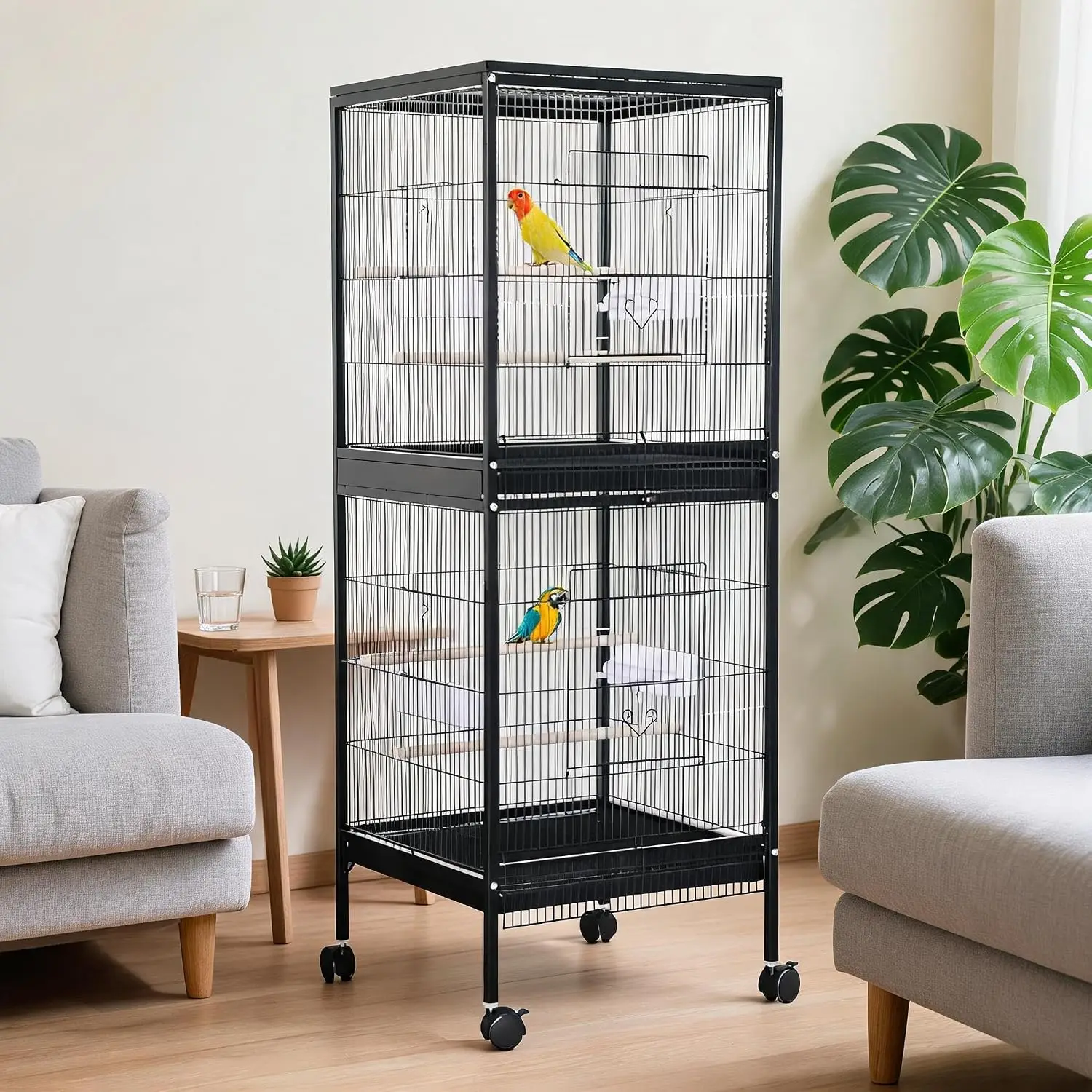 55 Inch Large Parrot Cage for Cockatiels Budgies Luxury Bird House Spacious for Parrots and Small Animals Anti-Scatter Design Bird Villa Removable Tray Design for Home