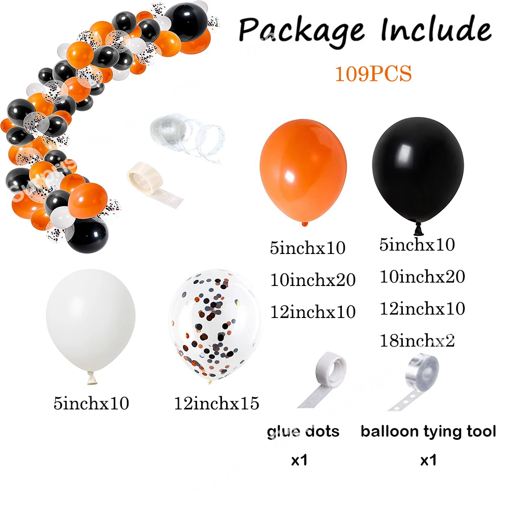 109Pcs Halloween Balloons Arch Garland Kit Orange Black White Confetti Ballon Set Decor Party Birthday Helium Globos Baby Shower