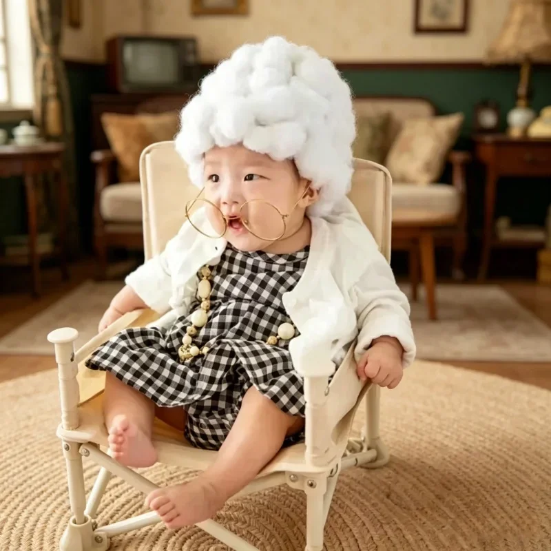 Newborn Photography Props Funny Baby Girl Cosplay Grandma Outfit Hat Clothes Studio Photo Shooting Costume Accessories Full Set