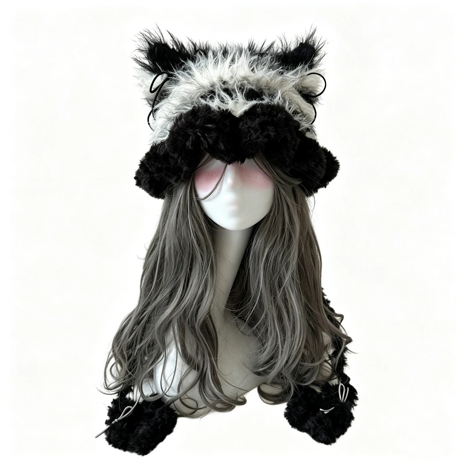 Handmade Striped Crochet Cat Ear Hat Women Black White Cozy Paw Knit Beanie Men Kawaii Goblincore Lolita Winter Warm Headwarmer
