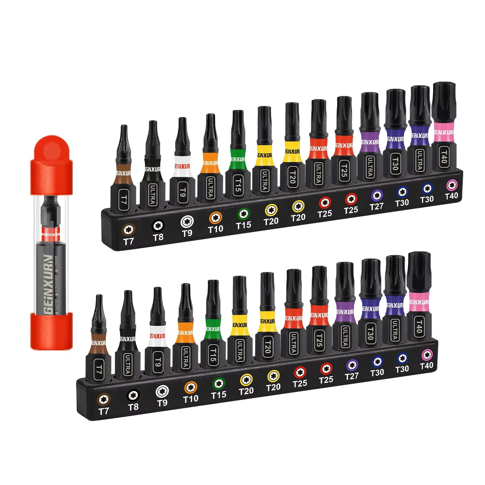 Geinxurn 1In Ultra T7-T40 Torx Impact Bits With 2.36In Holder & Storage Organizer, Marine Boat Hardware