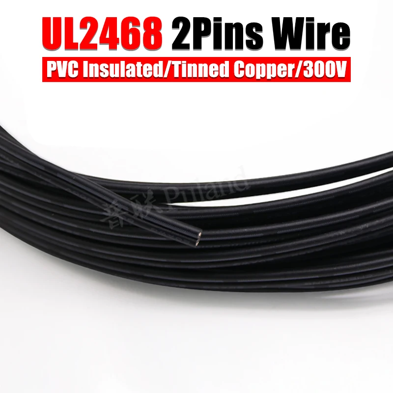 Black-White UL2468 2 Pin Wire PVC Insulated Electrical Wire 30/28/26/24/22/20/18/16AWG Tinned Copper Cable Audio Connector Wire