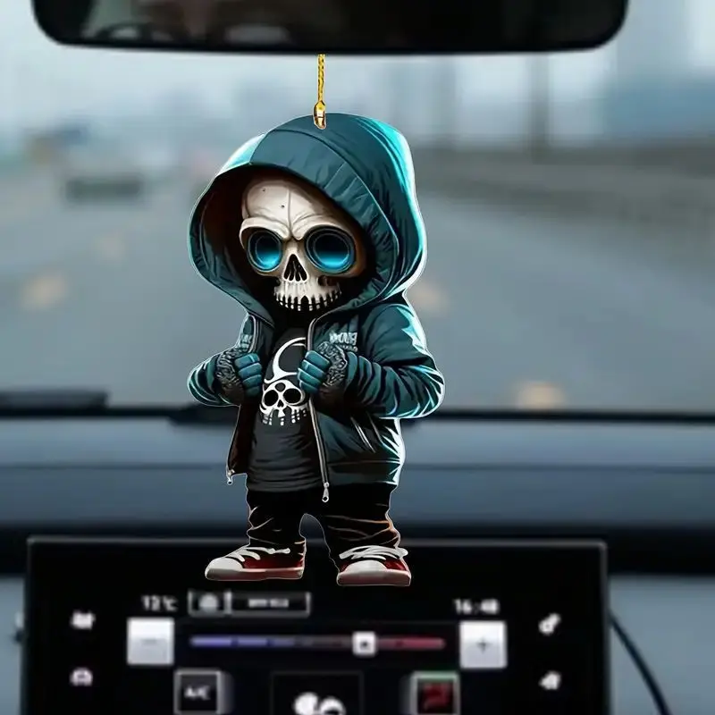 Cool Skull Rearview Mirrors Pendant Car Hanging Ornaments Car Decoration Accessories Gifts for Women Men Christmas Decoration