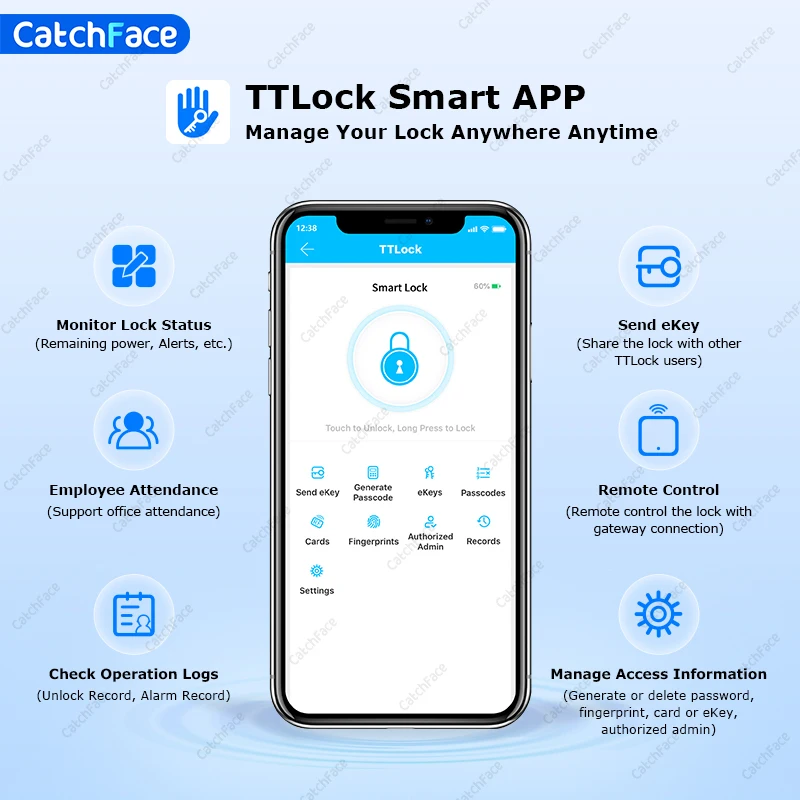 Impermeabile TTLock Cancello esterno Impronta digitale Bluetooth APP Codice RFID Serratura elettronica intelligente senza chiave per scorrevole in alluminio di vetro