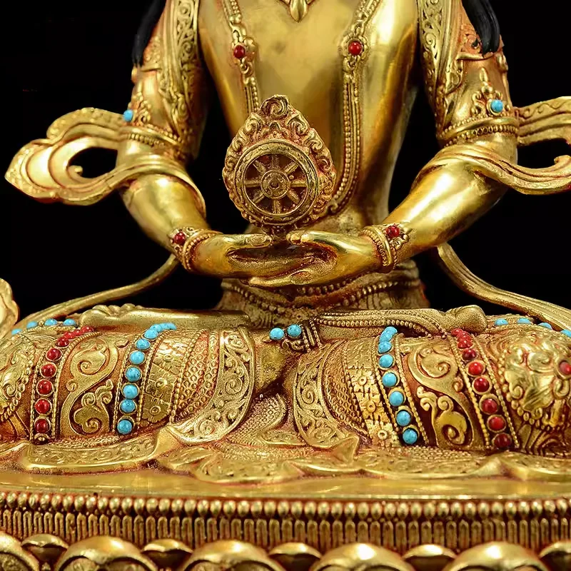 Exquisite Copper Gilded Inlaid colorful Beads Exquisite Crafted Carve Vairocana Buddha Statue Feng Shui Auspicious Ornaments view 4