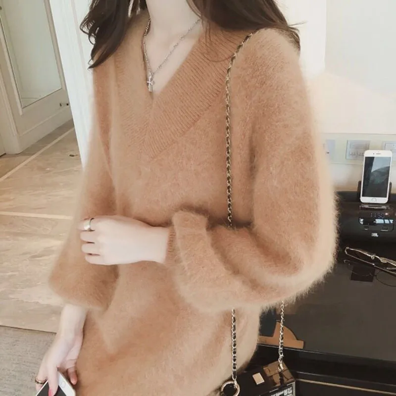 2023 Fashion Loose Solid Color V-Neck Women's Dresses Spring Autumn Korean Temperament Long Sleeve Mini Dress Female Clothing