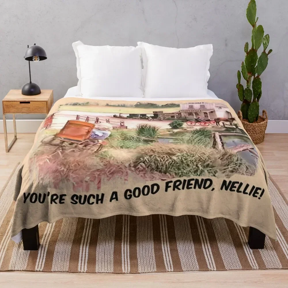 Little House on the Prairie Nellie Wheelchair scene. Black Lettering Throw Blanket Decorative Beds Blankets