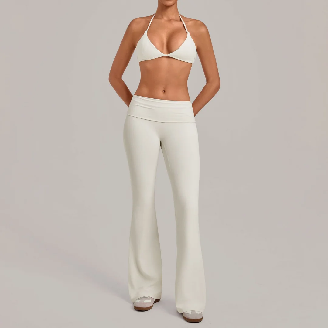 New Women's Yoga Set Hip Lift Fitness Sports Suspender backless Bra Fold Waist Invisible Folds Running Workout Gym Yoga Suit