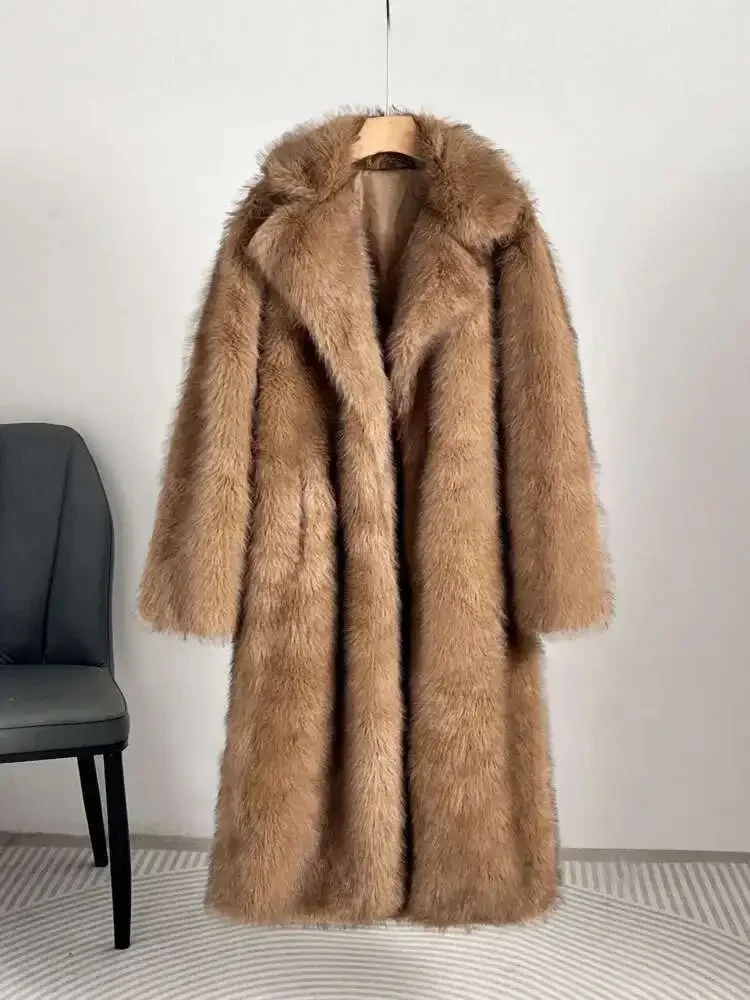 Fashion Faux Fur Coat European Style Lapel All Match Covered Button Loose Casual Long Women's Coats  Winter 2025