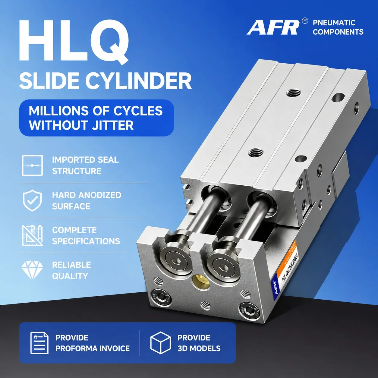 HLQ8 Precision Slide Cylinder Double Guide Rail Pneumatic Air Cylinder Dual Axis High Accuracy Automatio HLQ8X10S 20S 75S