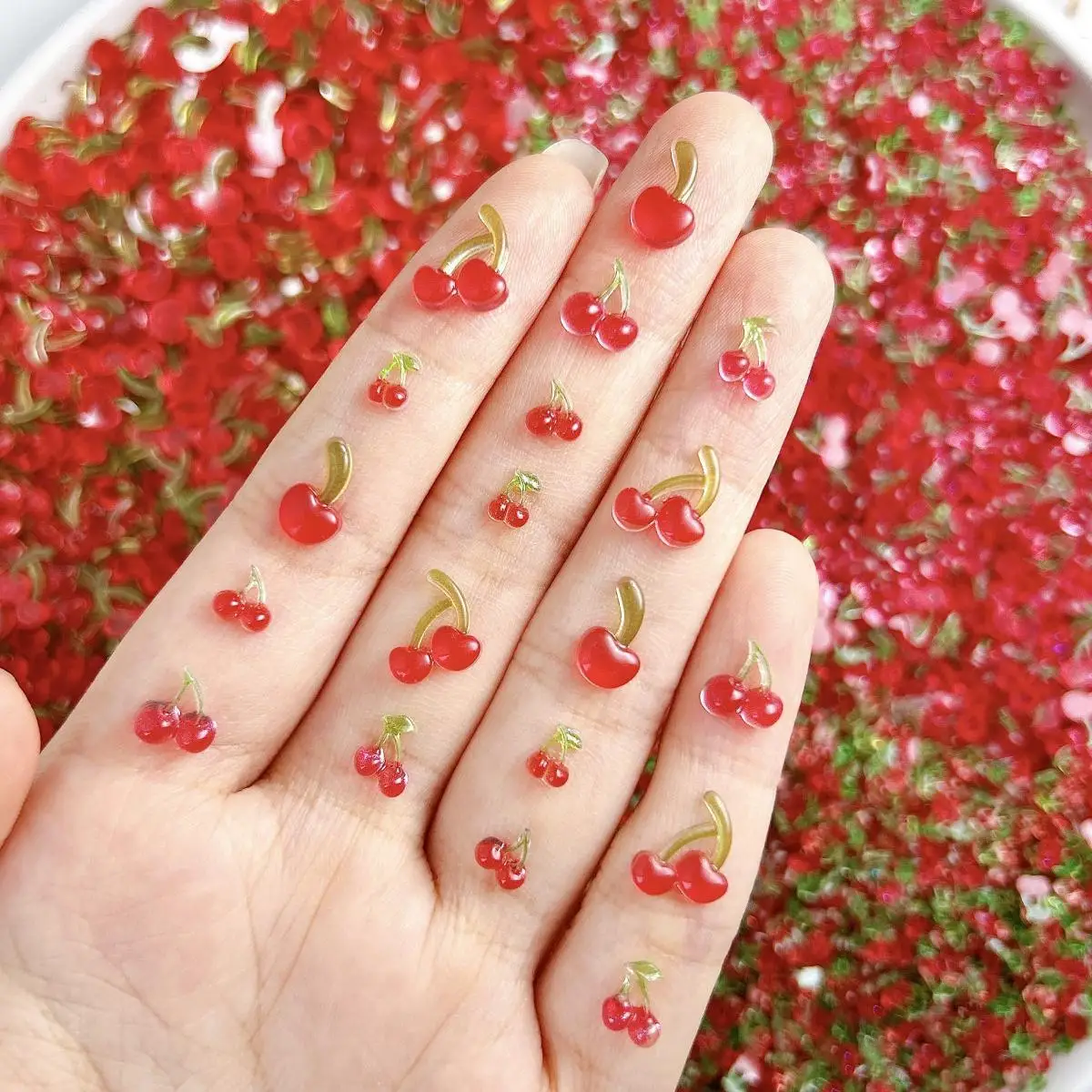 

50PCS Translucent Creative Double Cherry Resin Nail Charms New Adorable Single Cherry Nail Art Decorations for DIY Hairpin Nails