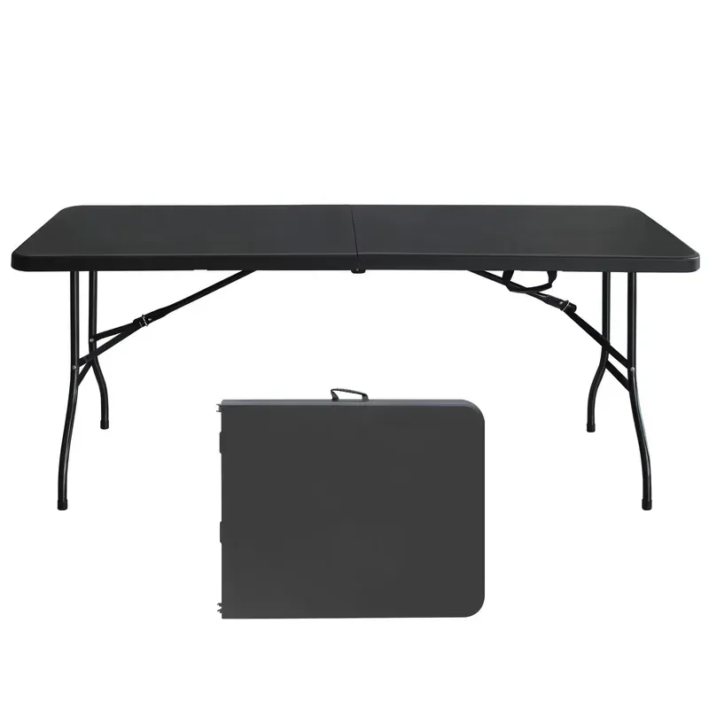 Portable 6ft Black Folding Table High Load Bearing Plastic Table for Camping Picnics Parties