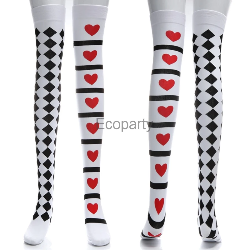 Poker Card Suit Print Thigh High Stockings Cosplay Costume Long Socks Halloween WOMEN SOCKs COSTUME ACCESSORIES FUNNY GIFTS