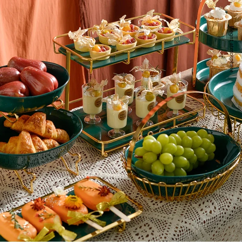 

Ceramic Plate & Cake Pan Display Stand - Ideal for Dessert, Fruit, Snack & Salad - Decorative Frame & Bowl