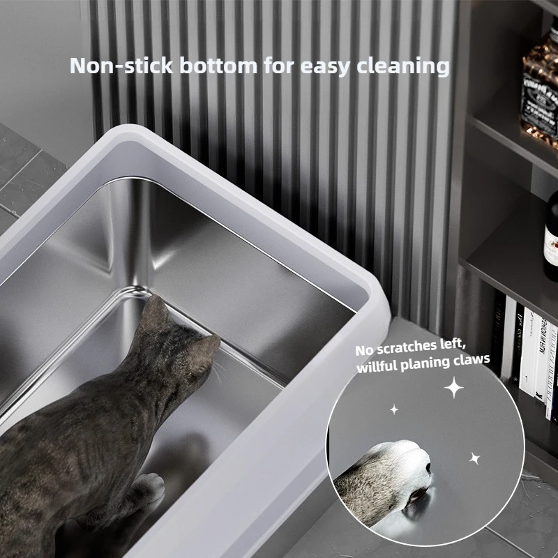 Obudowa kuwety dla kota Stal nierdzewna Otwarta Zapobieganie rozpryskom Miska na piasek dla kotów Produkty toaletowe dla kotów Artykuły do ​​szkolenia toalety dla kotów