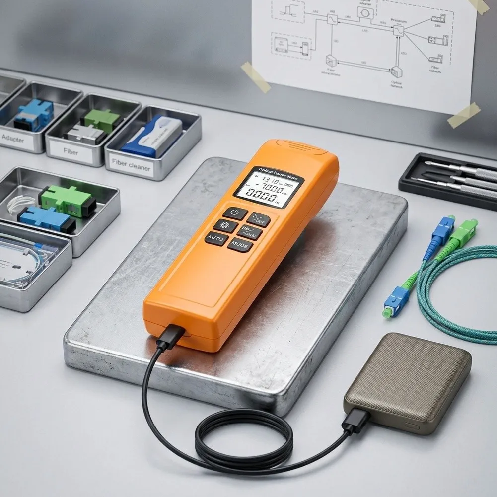 For Mini Optical Power Meter with Rechargeable Battery for LED Light Testing 15x10x3cm Alloy Body Orange Color