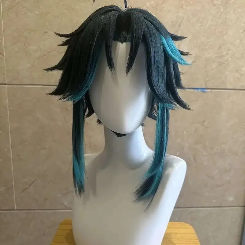 

Styled Wig Xiao Genshin Impact Dark Green Short Wig Customized High Temperature Silk Rose Inner Mesh Wig Halloween Party For Men