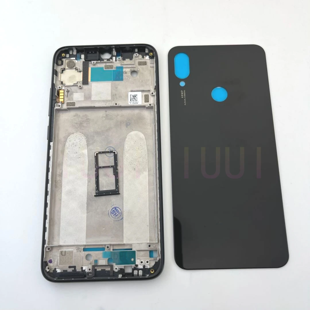 For Xiaomi Redmi Note 7 Front Frame Housing Bezel Glass Back Cover Housing Door+ Sim Tray Chassis Replacement Parts