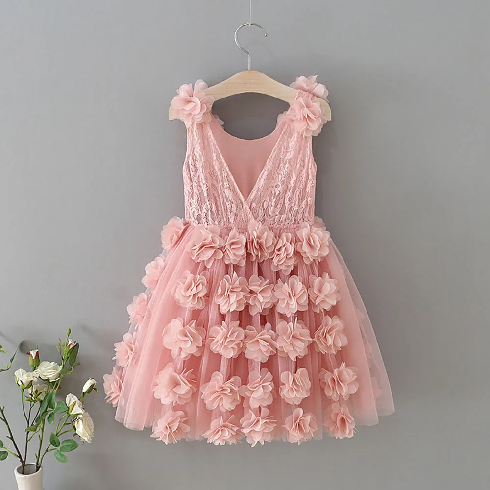 HETISO Lace Princess Dresses For Girl Flower Tulle V-Back Kids Baby Party Wedding School Gown 1-6 Years
