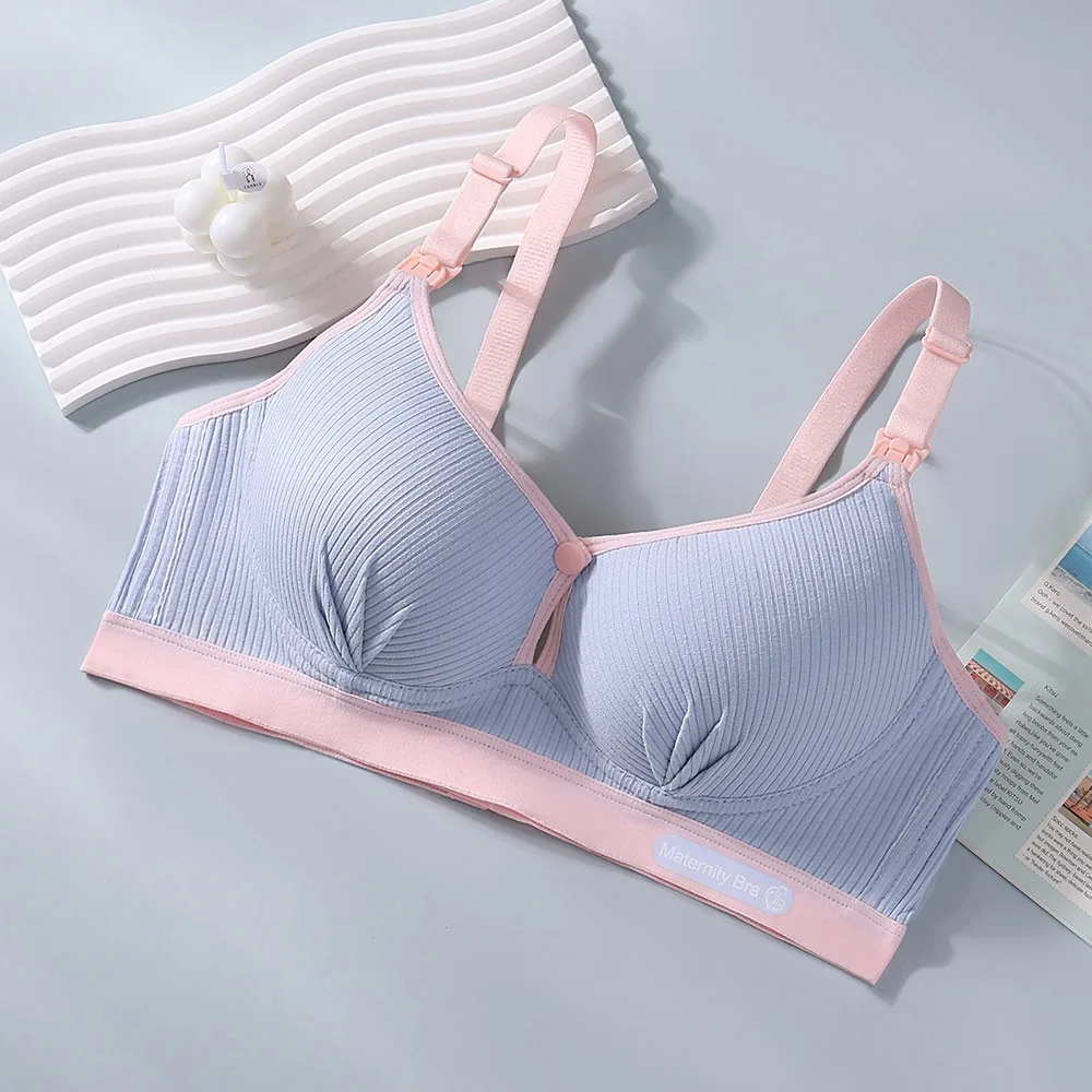 Fashion Double Buckle Nursing Bra Push-up Breathable Maternity Bra Pure Cotton Comfortable Nursing Bralette for Breastfeeding