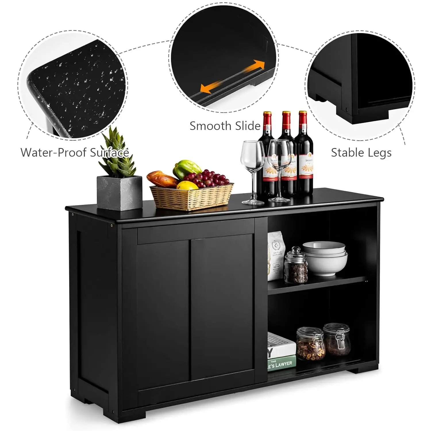 Sideboard Buffet Cabinet, Wooden Kitchen Storage Cabinet with Adjustable Shelf, Sliding Barn Door, Accent Coffee, Customized