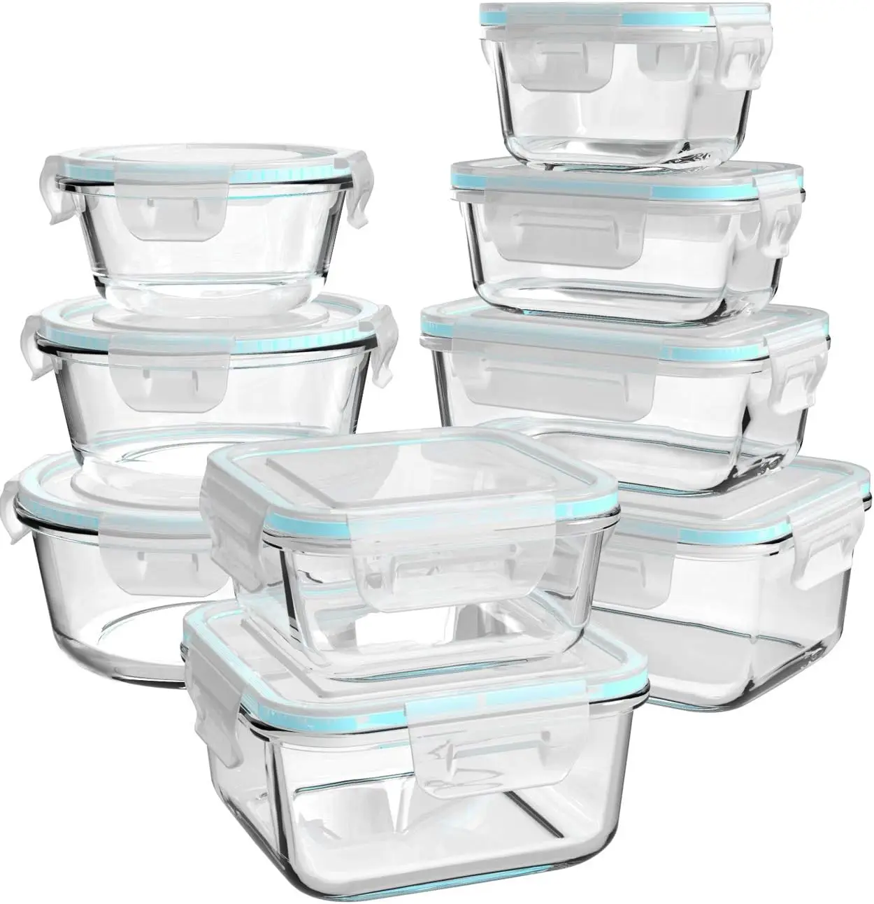 

18 Peças Recipientes de Vidro com Tampas, 9 Recipientes + 9 Tampas, Herméticos, BPA Free, Ideal para Armazenar Alimentos