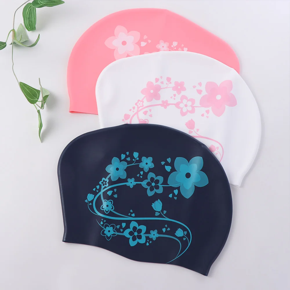 Swim Head Hood Elastic Flower Swim Headgear Soft Thicken Design Floral Diving Hat Sunscreen Professional Snorkeling Cap Women