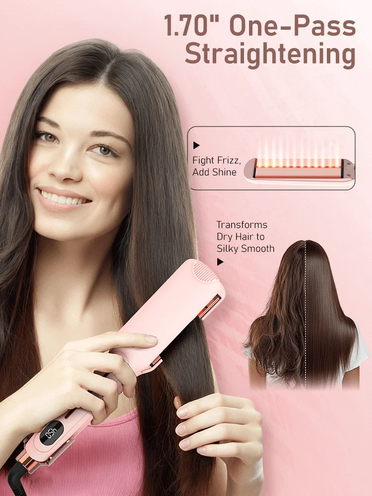 2-in-1-Glätteisen, hochwertiges Glätteisen, beheizter Kamm, breiter, effizienter professioneller Glätteisen und Lockenstyling-Werkzeuge – Detail 4