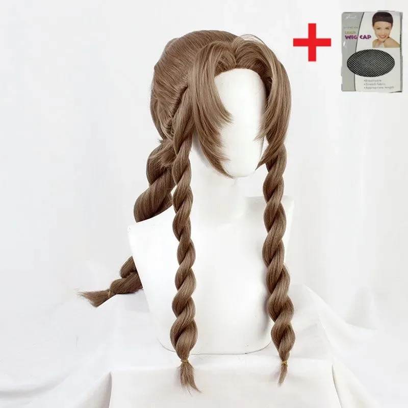 2025 yiyi Final Fantasy VII FF7 Aerith Gainsborough Perucas de cabelo sintético resistente ao calor peruca cosplay marrom