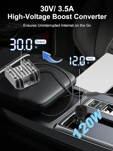 Imagen 2 del producto Para Starlink Mini convertidor elevador adaptador de Cable de alimentación de 12V con enchufe de encendedor de cigarrillos 10-28V a 30V 3.5A Kit de conversión