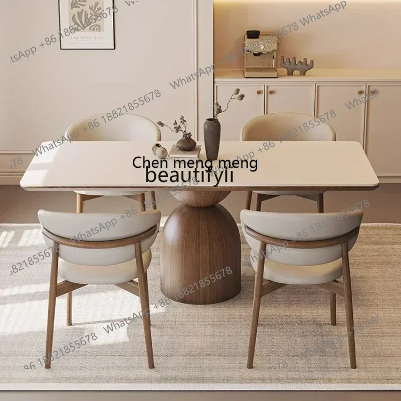 

178French Solid Wood Stone Plate Dining Table Retro Style Walnut Color Household Small Apartment Rectangular Dining Table