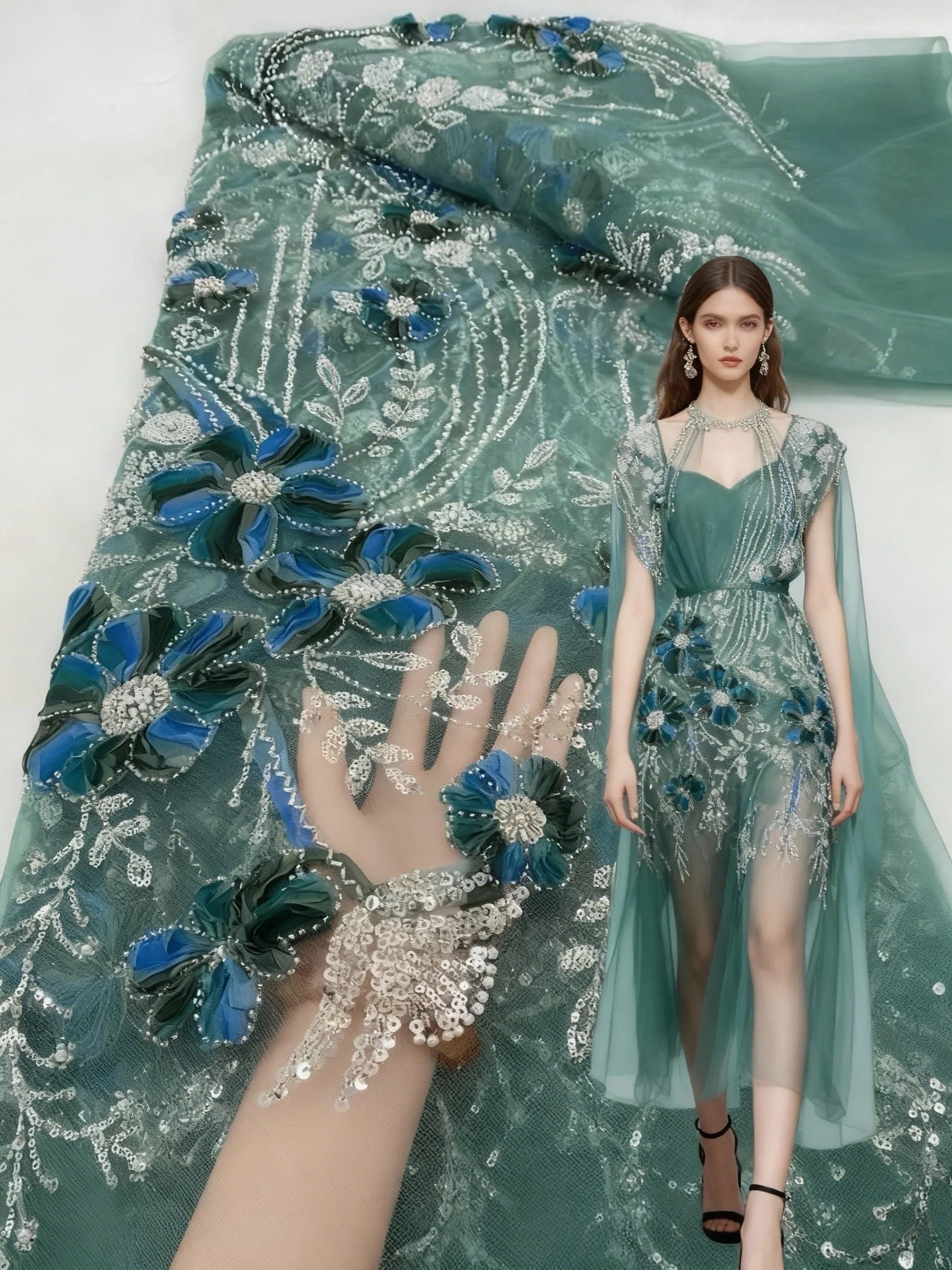 

5 Yards African Sequins Lace Fabric 2025 High-Quality Beads Nigeria French Mesh Tulle Lace For Sewing Luxury Wedding Party Dress