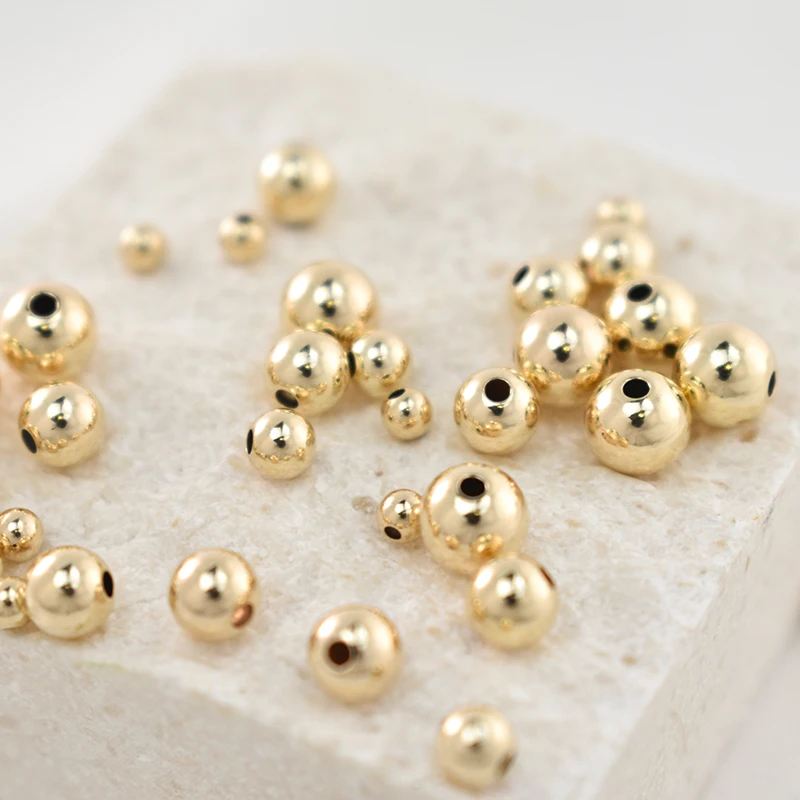 Echte 14K Goldfilled Runde Nahtlose Perlen Goldperlen für Schmuckherstellung Handgemachtes DIY-Zubehör Gold-Schmuckkomponenten Saatperlen – Detail 14