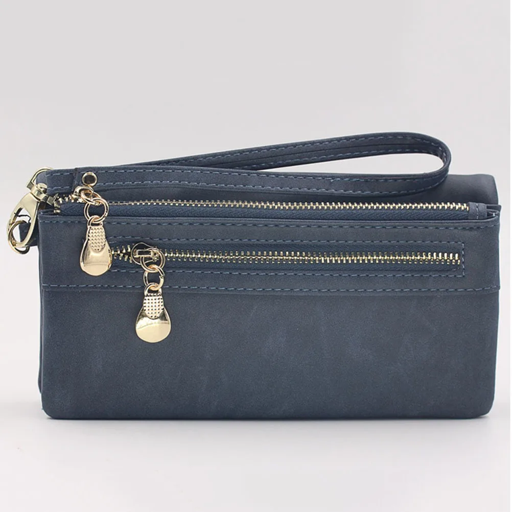 Long Lady Wallet Premium Pu Material Multiple Card Slots Zipper Closure Woman Storage Wallet For Women Blue Handbag Purse