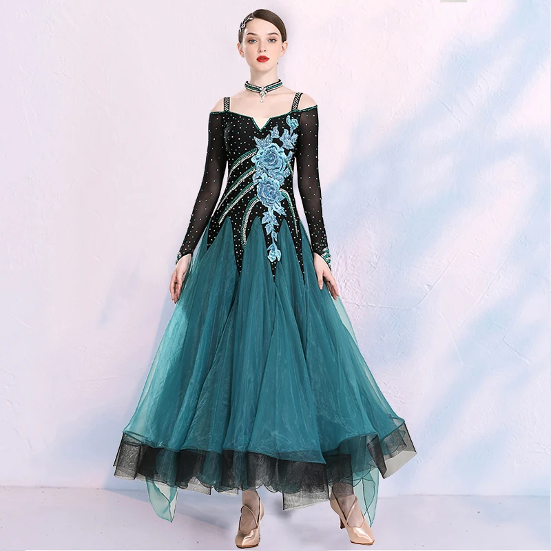 Robe de danse moderne personnalisée pour femmes, robe de danse de salon, valse, grande jupe pivotante