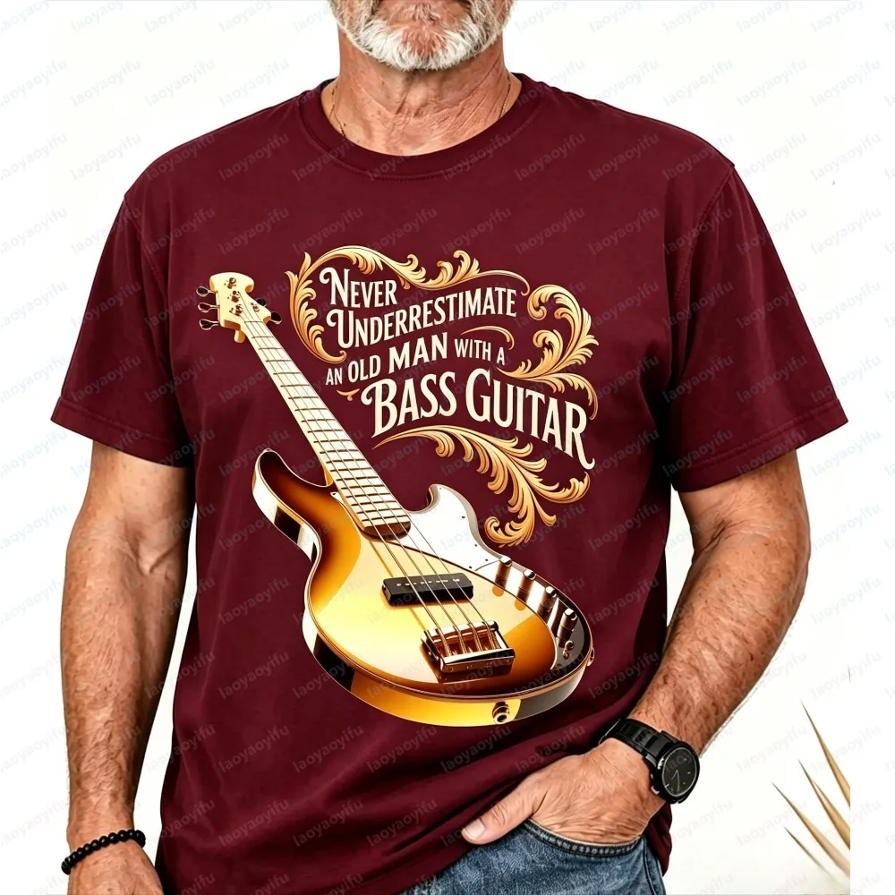 Sommermode Herren Kurzarm-T-Shirt Retro Bassgitarrist Vintage-Print Tee Stylisches Alltagsoberteil Musik-Geschenk für Jungs – Detail 11