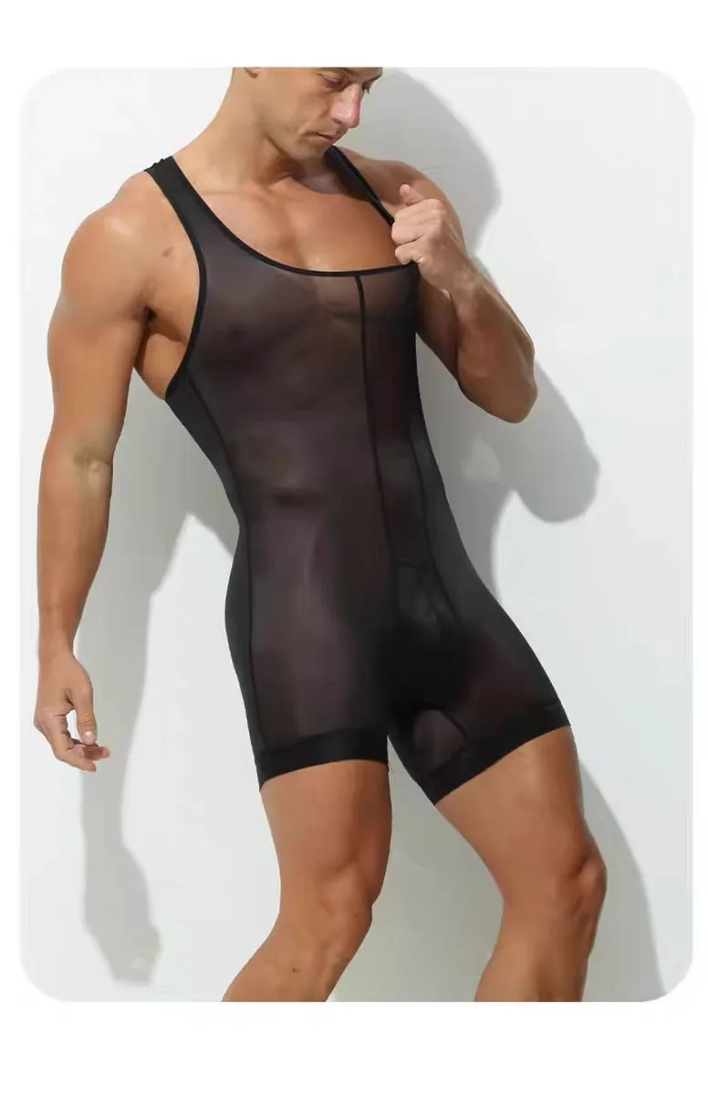 بذلة ساخنة رفيعة للغاية وشفافة سراويل بوكسر ضيقة من الحرير الجليدي للرجال على شكل حرف I ملابس داخلية على الصدر #2