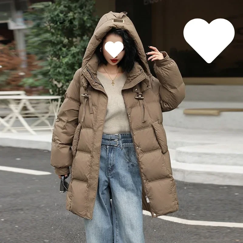 

Women's Hooded Thickened Cotton Jacket Fit College Style Winter Outerwear Korean Version Long Coat