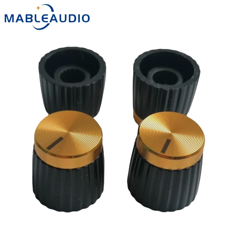 2 Stück 16x15mm Gitarren effektor Audio verstärker Ton knopf Gold und Silber Aluminium kappe 18t d-förmiger Griff mit innerem Kupfer teil – Detail 2