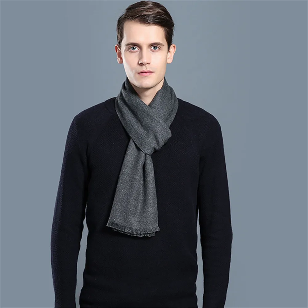 Fashion Men Soild Color Cashmere Scarf Winter Thicken Warm Pashmina Shawl Man Black Gray Casual Scarves Tassel Foulard Bufanda