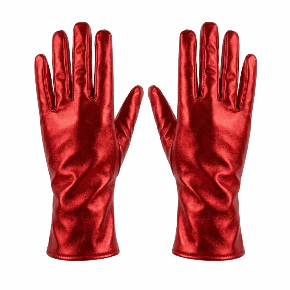 Slim Solid Color Patent Leather Gloves Elastic Cloth Short Gloves Gothic Sun Protection Women Mittens Halloween Cosplay