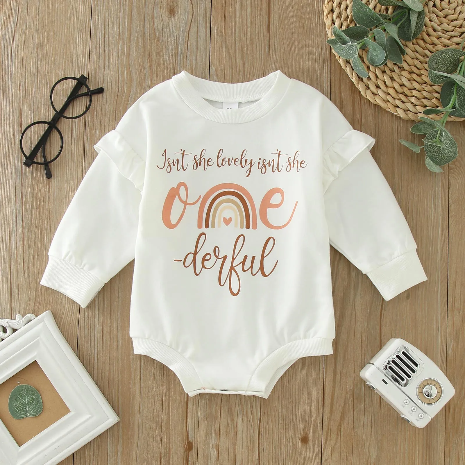 0-18M Infnat Baby Boys Girls Sweatshirt Rompers Letter Rainbow Print Long Sleeve Jumpsuits Toddler Baby Spring Clothes Bodysuits