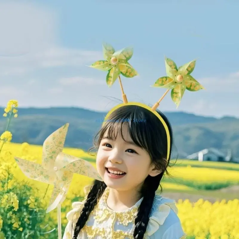 

85LF Plastic Windmill Headbands Lovely Cartoon Headdress Soft Comfortable Headdress for Parent Child Activity