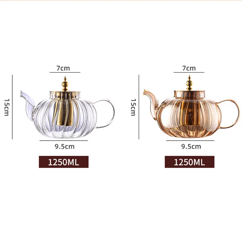 1250ML Glass Teapot Flower Tea Kettle Heat-Resistant Transparent Coffee Tea Pot with Filter Drinkware Glass Stripe Kungfu Teapot