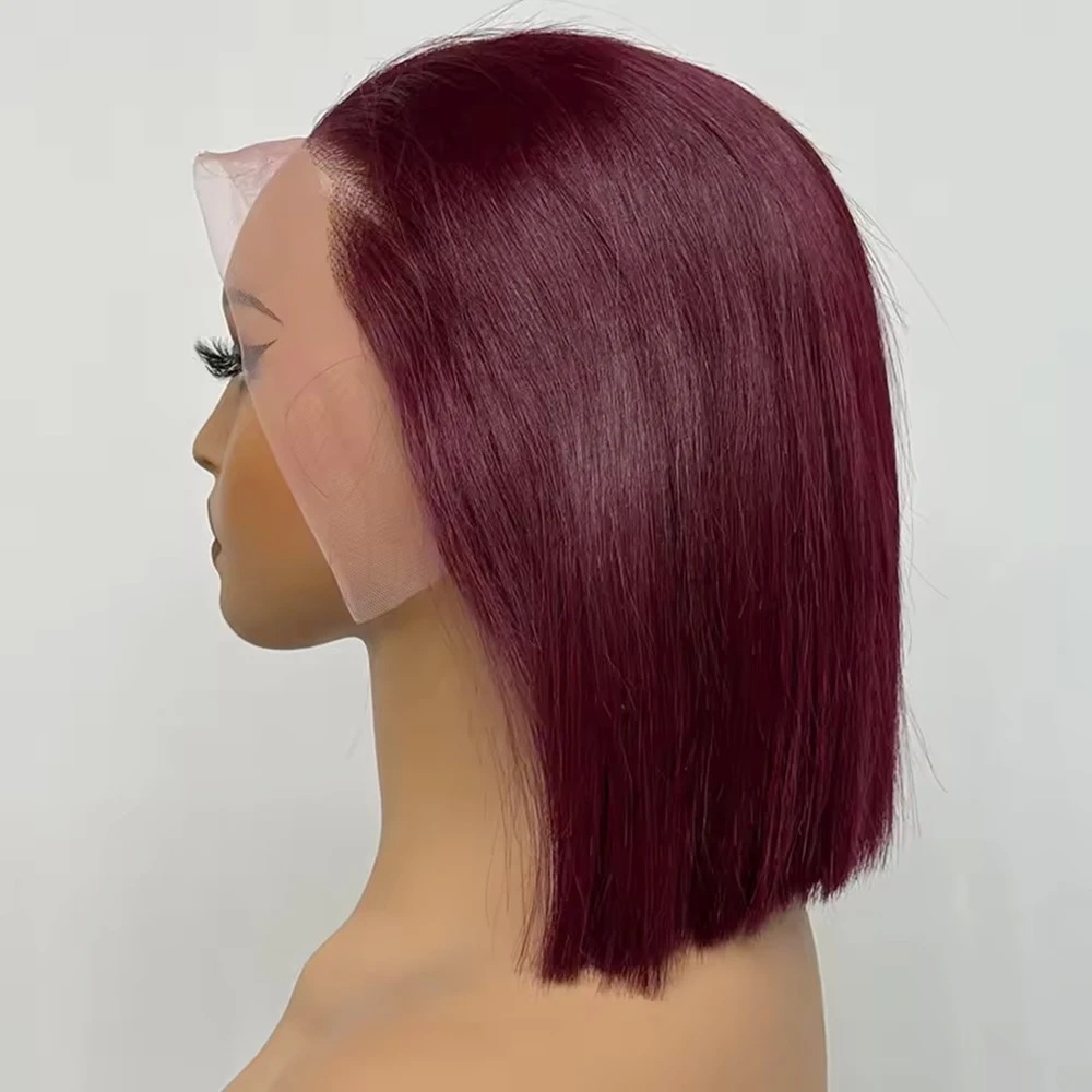 99J بورجوندي اللون بوب شعر مستعار 13x4 الدانتيل أمامي بوب الباروكات 100% البرازيلي شعر الإنسان مستقيم قصير النبيذ الأحمر شعر مستعار للنساء #2