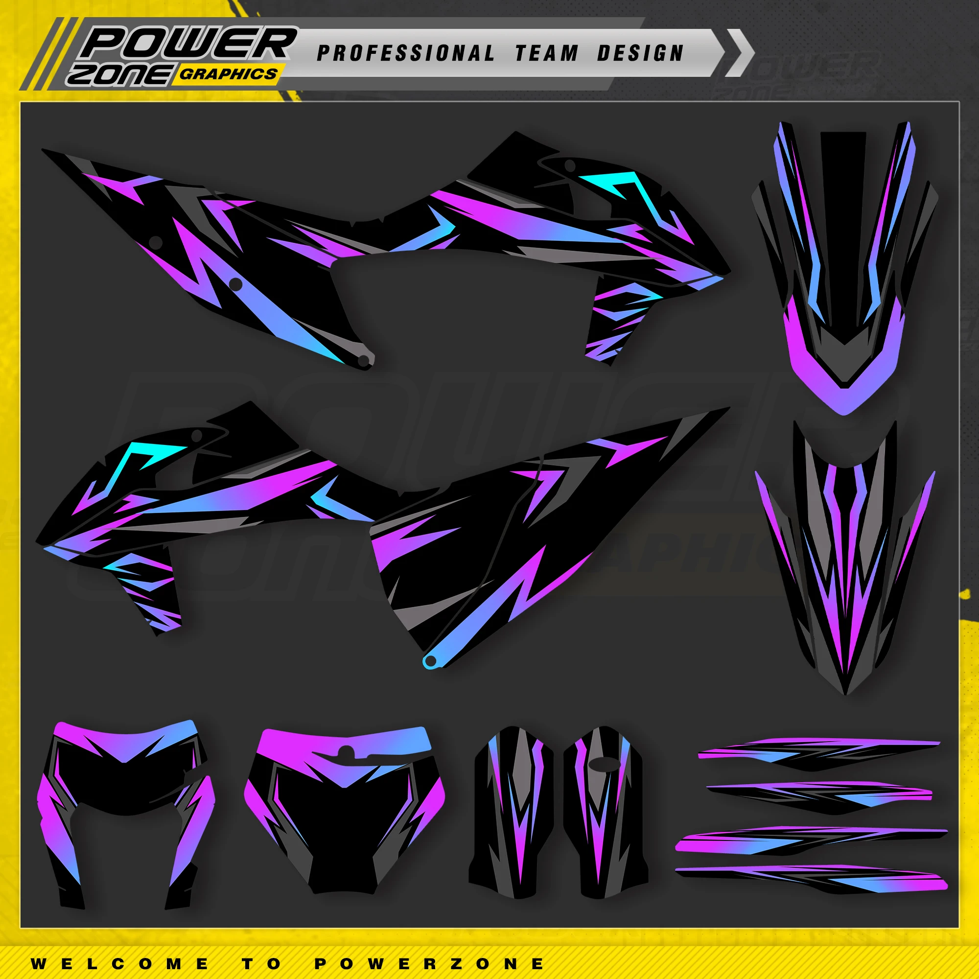 PowerZone-Custom Team Graphics Fundos Decalques, Kit de Adesivos, KTM, SX, SXF, MX, 2019-2022, EXC, XCW, Enduro 2020-2023, 125 cc a 500cc