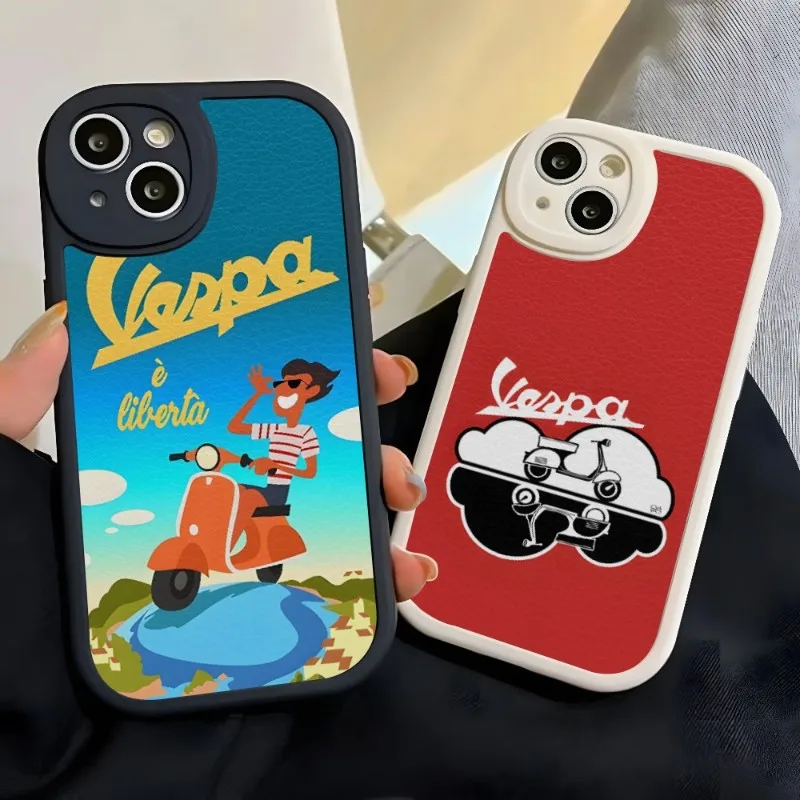 Vespa Scooter Phone Case For Iphone 14 Pro Max 13 12 11 Mini X Xr Xs 8 7 Puls Lambskin Silicone Cover