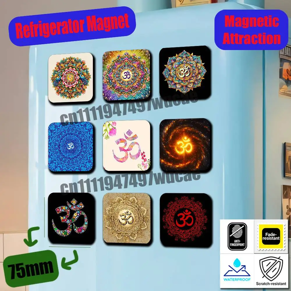 For Yoga Aum Om Mandala wallpaper Fridge Magnets Freezer Metal Cabinet Custom Refrigerator Magnetic Card Case