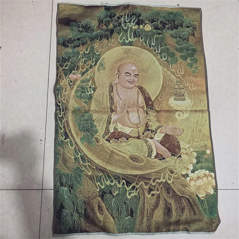 China Old Brocade Embroidery Tangka Maitreya Buddha Statue - Traditional Buddhist Artwork for Home Decor
